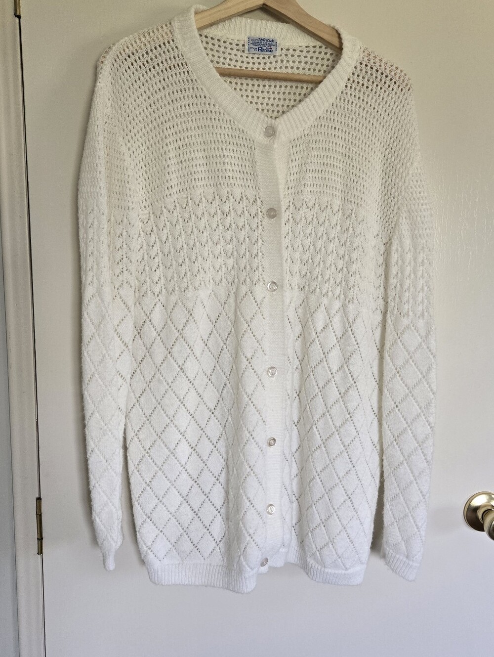 Vintage Classic White Openwork Button-Front Sweater Cardigan